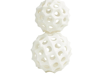 CREAM POLYSTONE ABSTRACT DECORATIVE BALL ORBS & VASE FILLER, SET OF 2 5", 4"D