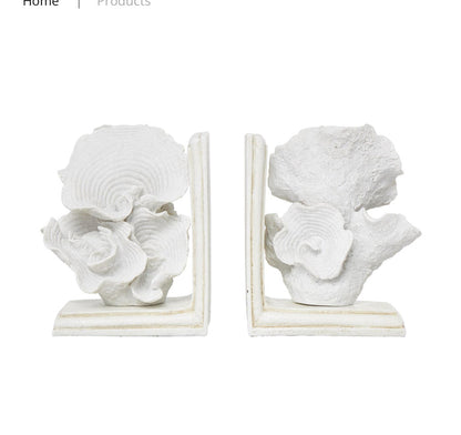 CREAM POLYSTONE CORAL TEXTURED BOOKENDS