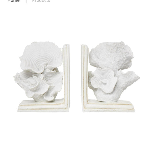 CREAM POLYSTONE CORAL TEXTURED BOOKENDS