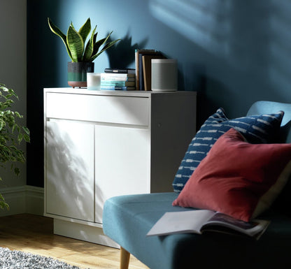 Habitat Cubes 2 Door 1 Drw Small Sideboard - White | White Cabinet Storage Unit