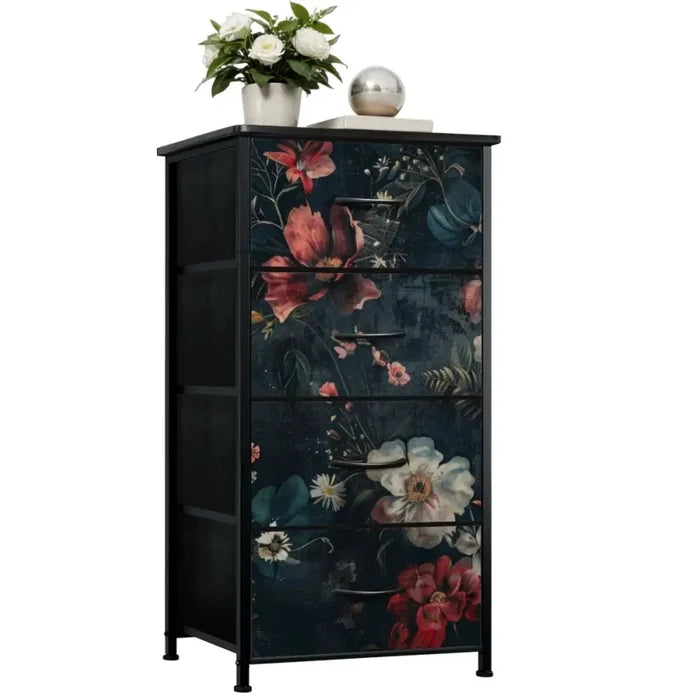 Dark Academia Bold Flowers Dresser – Floral 4-Drawer Storage Cabinet - retro dresser