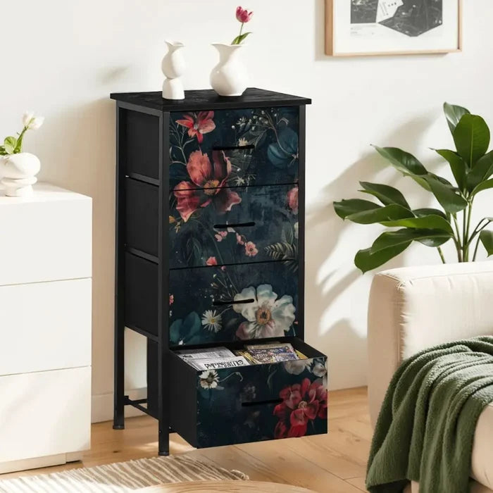 Dark Academia Bold Flowers Dresser – Floral 4-Drawer Storage Cabinet - retro dresser