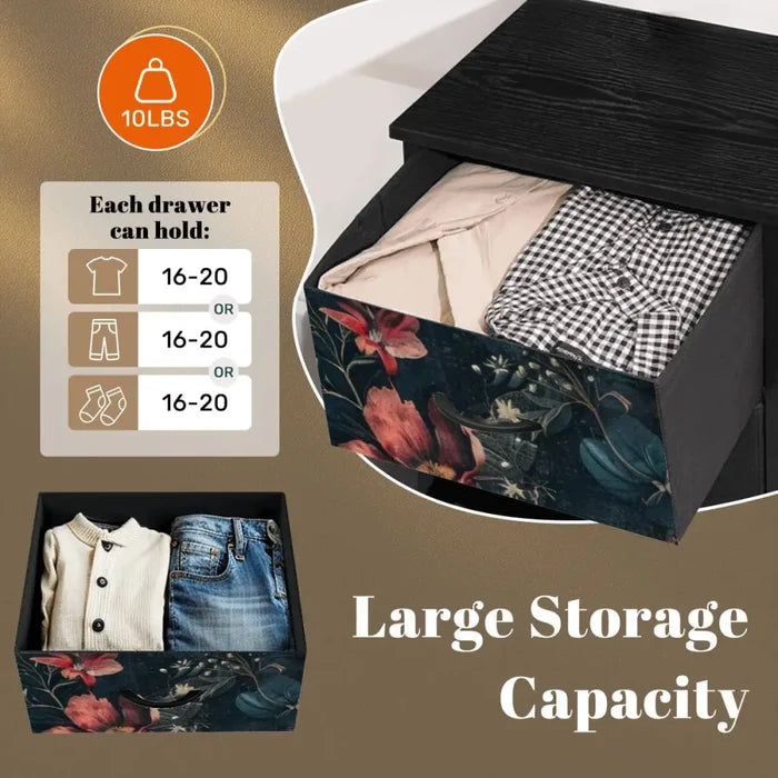 Dark Academia Bold Flowers Dresser – Floral 4-Drawer Storage Cabinet - retro dresser