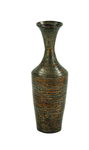 DARK BROWN BAMBOO TALL FLOOR VASE WITH LACQUER, 8" X 8" X 23"