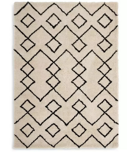 Diamond Tufted Cream & Black Rug 120x170cm | Modern Living Room Floor Rug Carpet