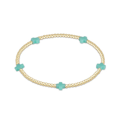 E Newton Signature Cross Small Gold Bracelet 2MM