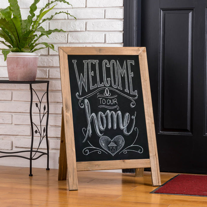 Farmhouse Brown Wooden Framed Haning or Standing Chalkboard Sign