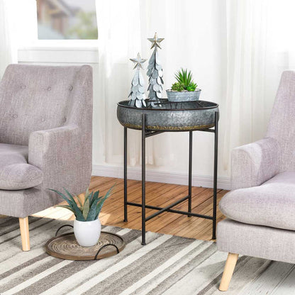 Farmhouse Galvanized Metal Serving Tray Table