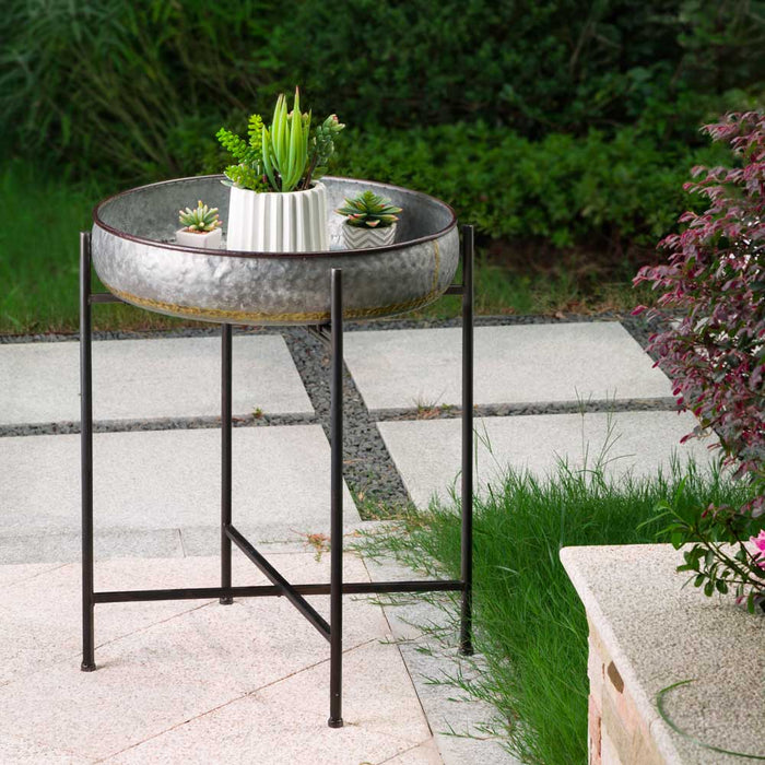 Farmhouse Galvanized Metal Serving Tray Table