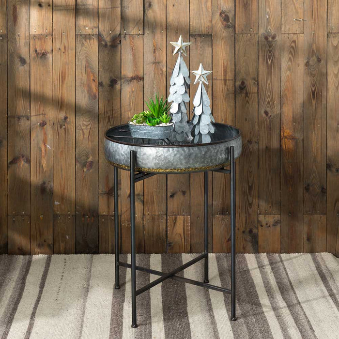 Farmhouse Galvanized Metal Serving Tray Table