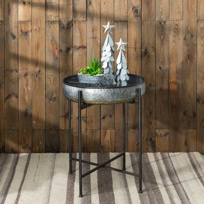 Farmhouse Galvanized Metal Serving Tray Table