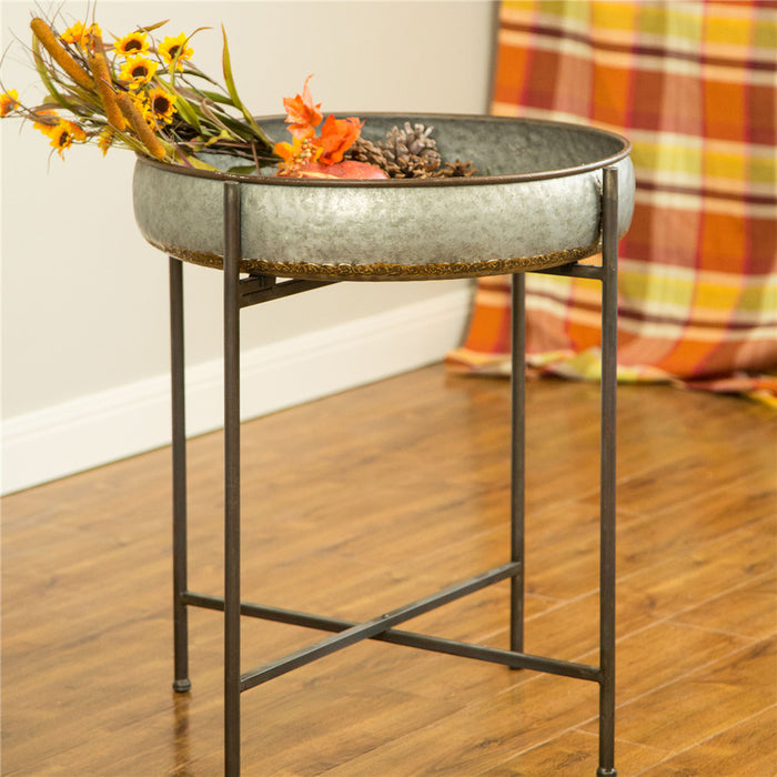 Farmhouse Galvanized Metal Serving Tray Table