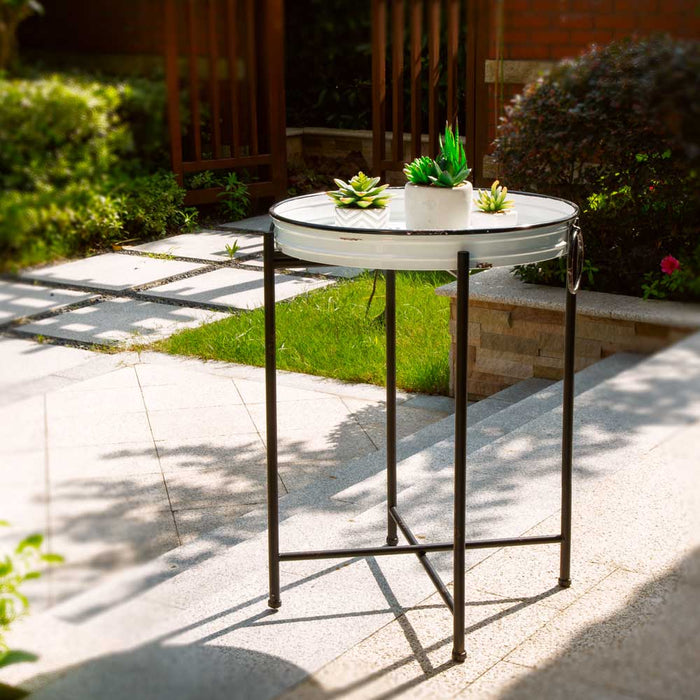 Farmhouse Metal Enamel Serving Tray Table