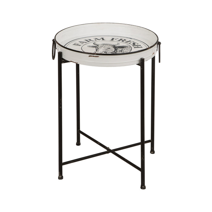 Farmhouse Metal Enamel Serving Tray Table