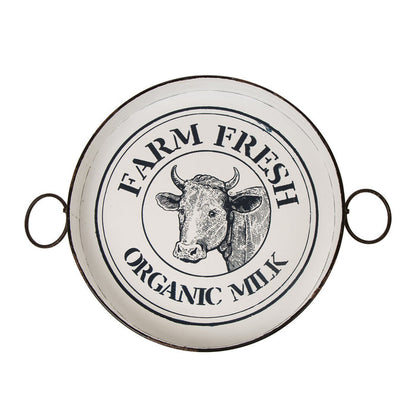 Farmhouse Metal Enamel Serving Tray Table