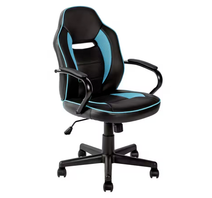 Faux Leather Mid Back Gaming Chair - Blue & Black
