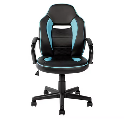 Faux Leather Mid Back Gaming Chair - Blue & Black