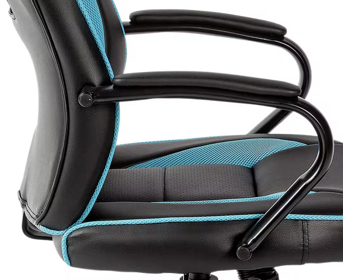 Faux Leather Mid Back Gaming Chair - Blue & Black