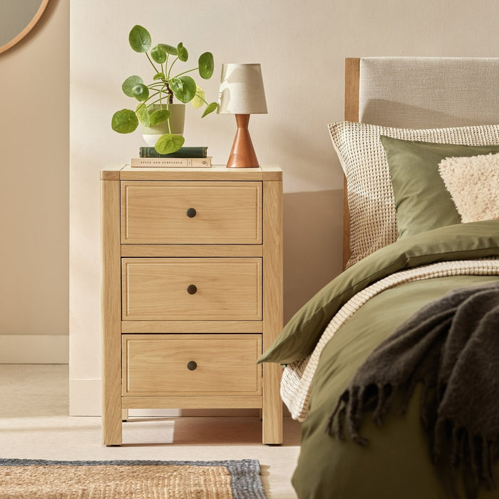 Finchley 3 Drawer Bedside Table - Oak | Practical Nighstand