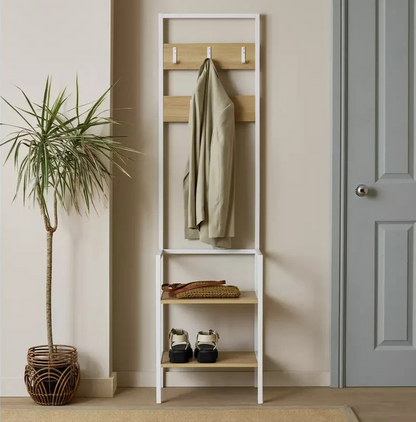 Flindor Hallway Tree Oak | Hallway Coat Rack Shoe Storage Furniture