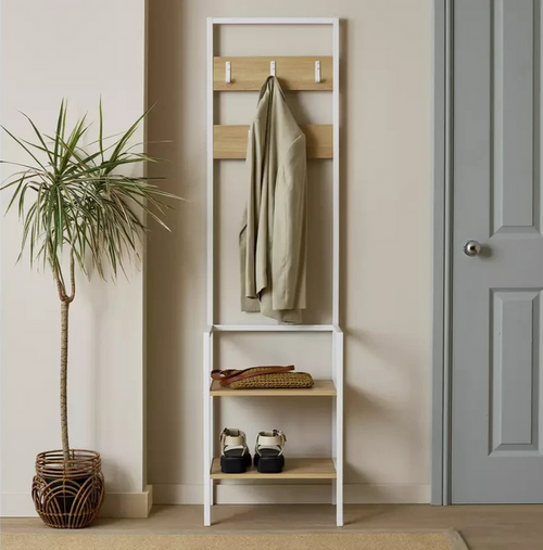 Flindor Hallway Tree Oak | Hallway Coat Rack Shoe Storage Furniture