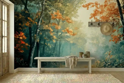 Foggy Tree Path Oil Painting Full-Wall Peel & Stick Wallpaper - Custom Sizes - 144’’x100’’ - retro wallpaper