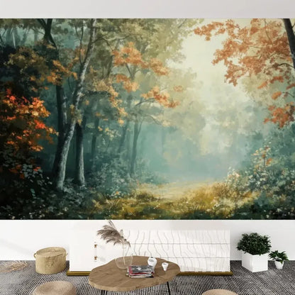 Foggy Tree Path Oil Painting Full-Wall Peel & Stick Wallpaper - Custom Sizes - 144’’x100’’ - retro wallpaper