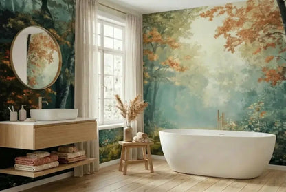 Foggy Tree Path Oil Painting Full-Wall Peel & Stick Wallpaper - Custom Sizes - 144’’x100’’ - retro wallpaper