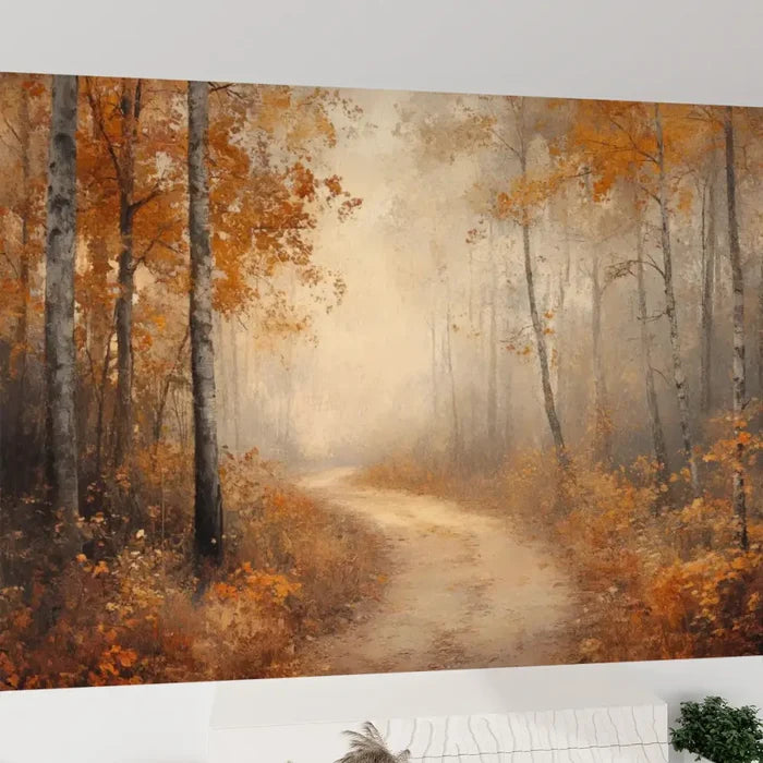 Foggy Tree Path Oil Painting Full-Wall Peel & Stick Wallpaper Custom Sizes - 144’’x100’’ - retro wallpaper