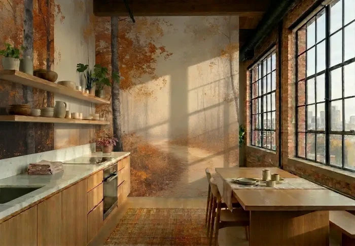 Foggy Tree Path Oil Painting Full-Wall Peel & Stick Wallpaper Custom Sizes - 144’’x100’’ - retro wallpaper