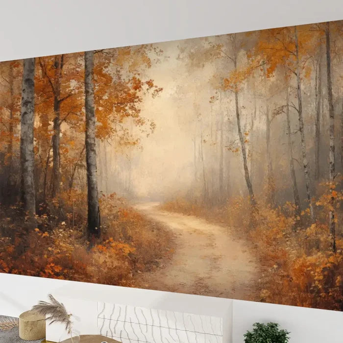 Foggy Tree Path Oil Painting Full-Wall Peel & Stick Wallpaper Custom Sizes - 144’’x100’’ - retro wallpaper