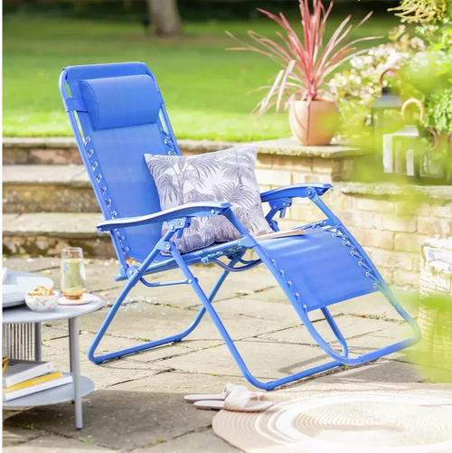 Folding Metal Zero Gravity Sun Lounger Blue | Outdoor Garden Reclining Chair