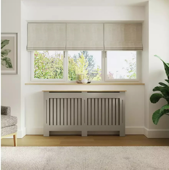 GFW Longslow Large Radiator Cover Grey & Oak | Home Heating Cover Cabinet