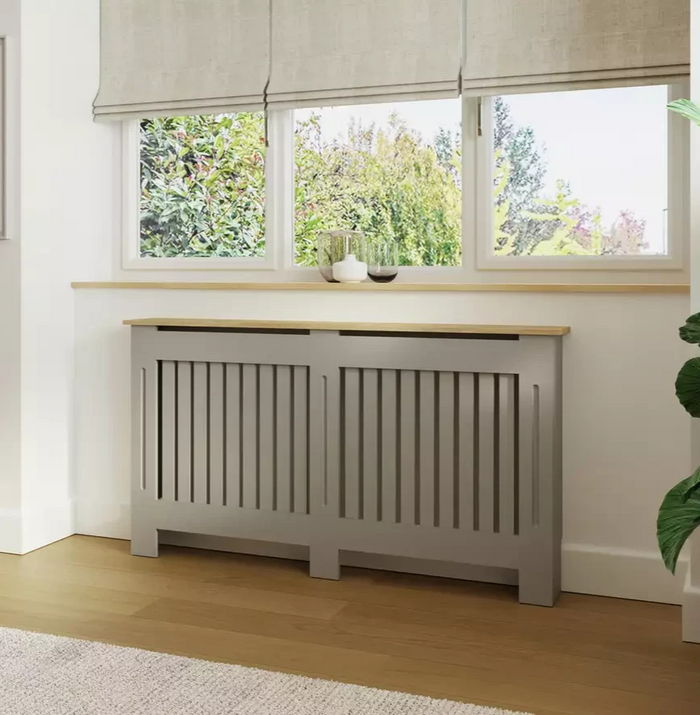 GFW Longslow Large Radiator Cover Grey & Oak | Home Heating Cover Cabinet
