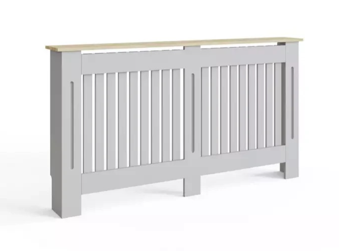 GFW Longslow Large Radiator Cover Grey & Oak | Home Heating Cover Cabinet