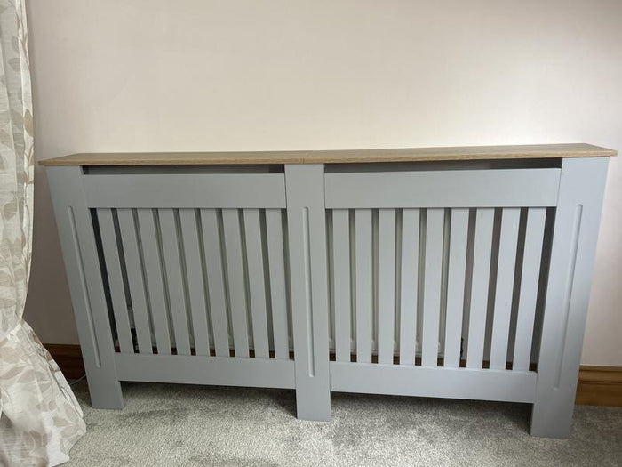 GFW Longslow Large Radiator Cover Grey & Oak | Home Heating Cover Cabinet