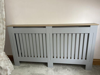 GFW Longslow Large Radiator Cover Grey & Oak | Home Heating Cover Cabinet