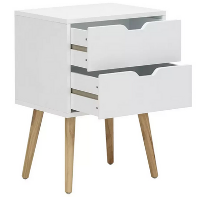 GFW Nyborg 2 Drawer Bedside Table White | Bedroom Nightstand Storage Furniture
