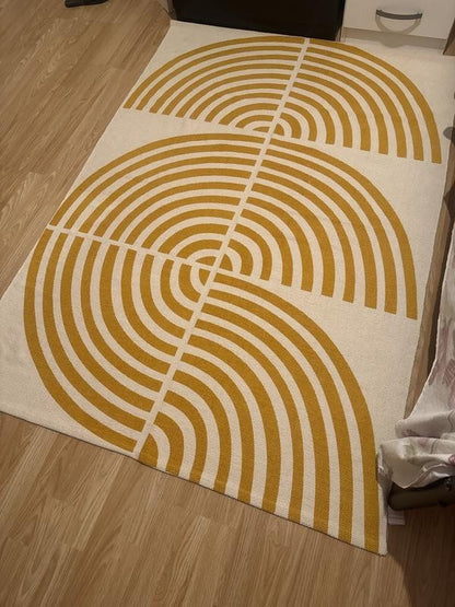 Global Swirl Yellow Cotton Rug 120x170cm | Modern Living Room Floor Rug Carpet