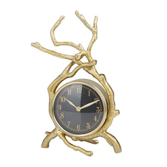 GOLD ALUMINUM CLOCK WITH BRANCH ACCENTS