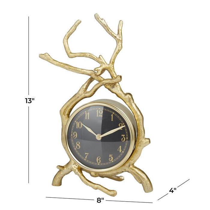GOLD ALUMINUM CLOCK WITH BRANCH ACCENTS