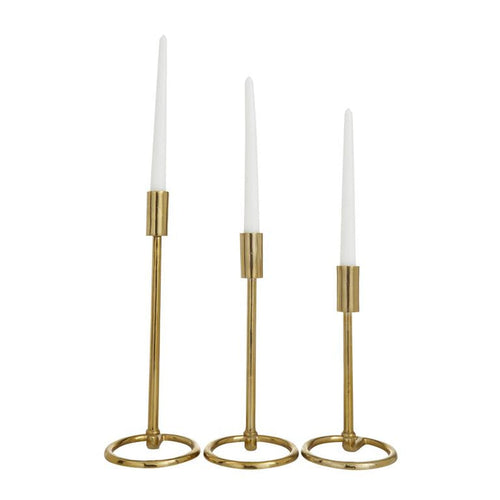 GOLD ALUMINUM TAPERED CANDLE HOLDER WITH RING BASES
