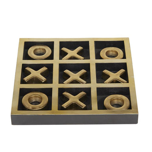 GOLD ALUMINUM TIC TAC TOE GAME SET WITH GOLD INLAY,