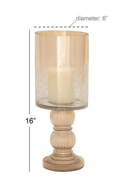 GOLD GLASS HANDMADE TURNED STYLE PILLAR HURRICANE LAMP WITH FAUX MERCURY GLASS FINISH,