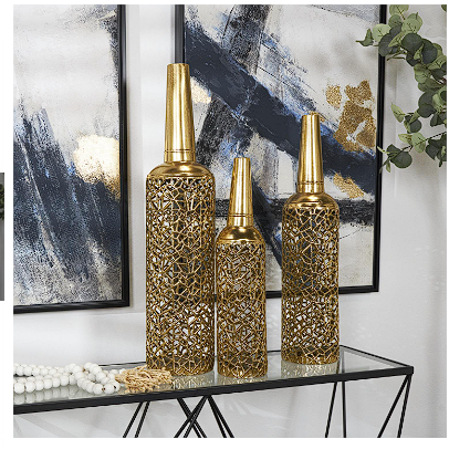 GOLD METAL ABSTRACT ABSTRACT PATTERNED VASE WITH OPEN FRAME DESIGN