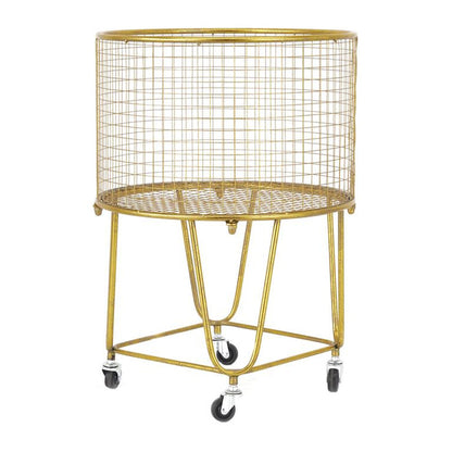 GOLD METAL DEEP SET METAL MESH LAUNDRY BASKET STORAGE CART WITH WHEELS