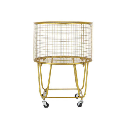 GOLD METAL DEEP SET METAL MESH LAUNDRY BASKET STORAGE CART WITH WHEELS