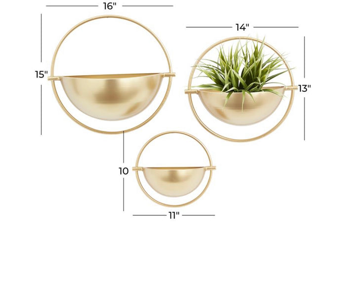 GOLD METAL GEOMETRIC INDOOR OUTDOOR WALL PLANTER