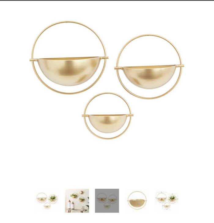 GOLD METAL GEOMETRIC INDOOR OUTDOOR WALL PLANTER