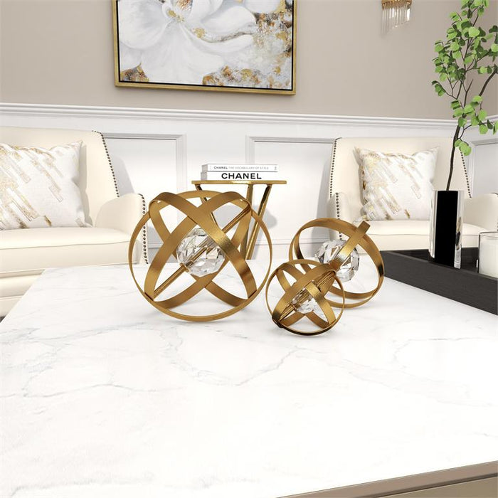 GOLD METAL GEOMETRIC SCULPTURE,